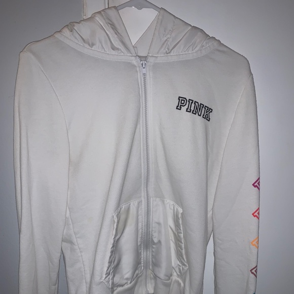 PINK white rainbow zip up jacket - Picture 1 of 5